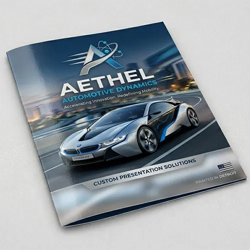 Custom 9x12 presentation folder printing in Detroit with two inside pockets for business marketing materials 
